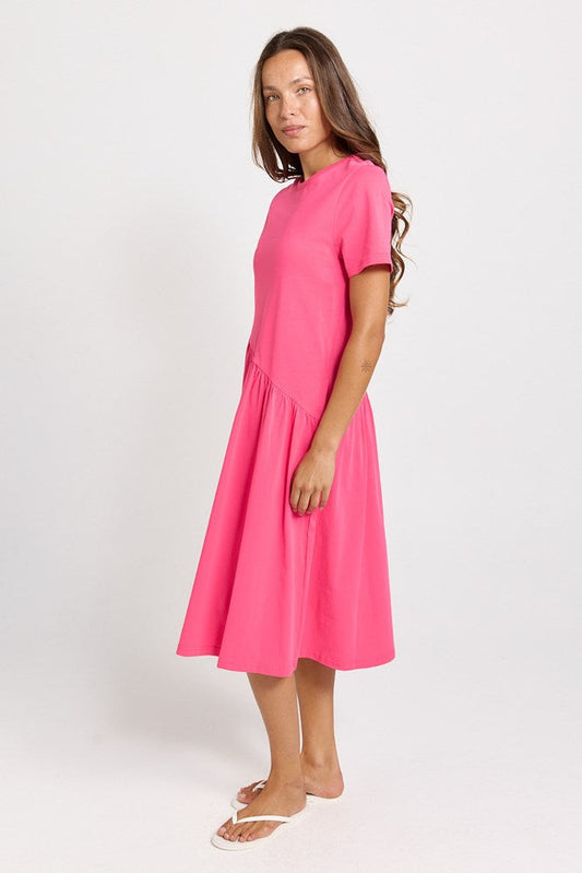 Betty Basics Ava Asymmetrical Cotton Midi Dress (Pink)