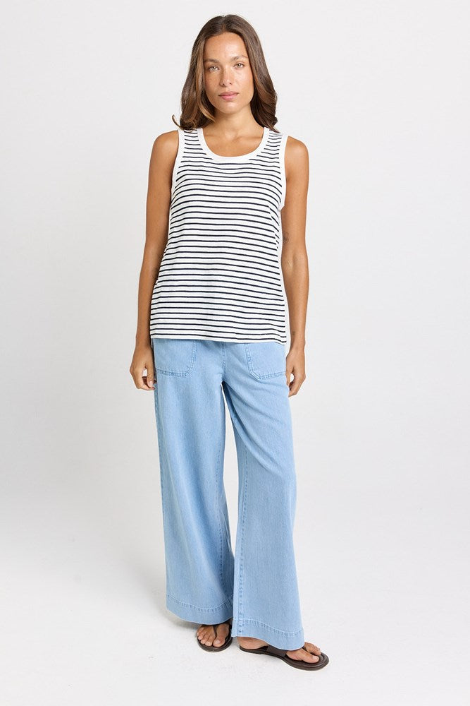 Betty Basics Rory Cotton Slub Tank (White/Navy Stripe)