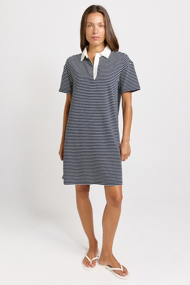 Image of Dresses. Product name - Freddy Cotton Polo Dress Navy/White Stripe in Navy/White Stripe colour by brand - Betty Basics