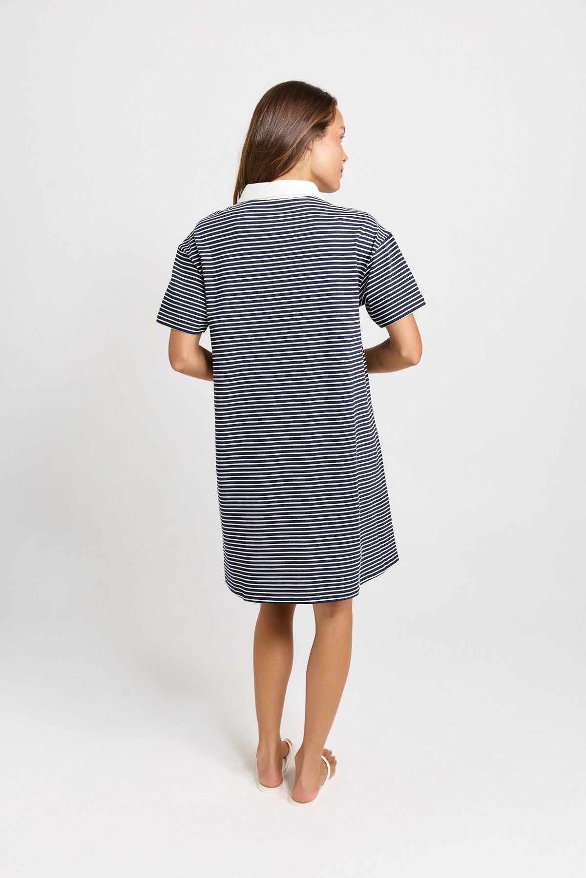 Betty Basics Freddy Cotton Polo Dress (Navy/White Stripe)