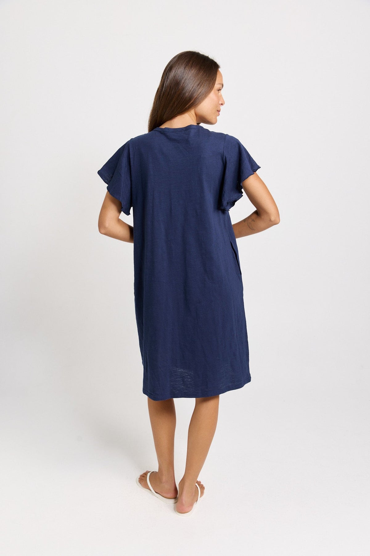 Betty Basics Celene Frill Sleeve T-Shirt Dress (Navy)