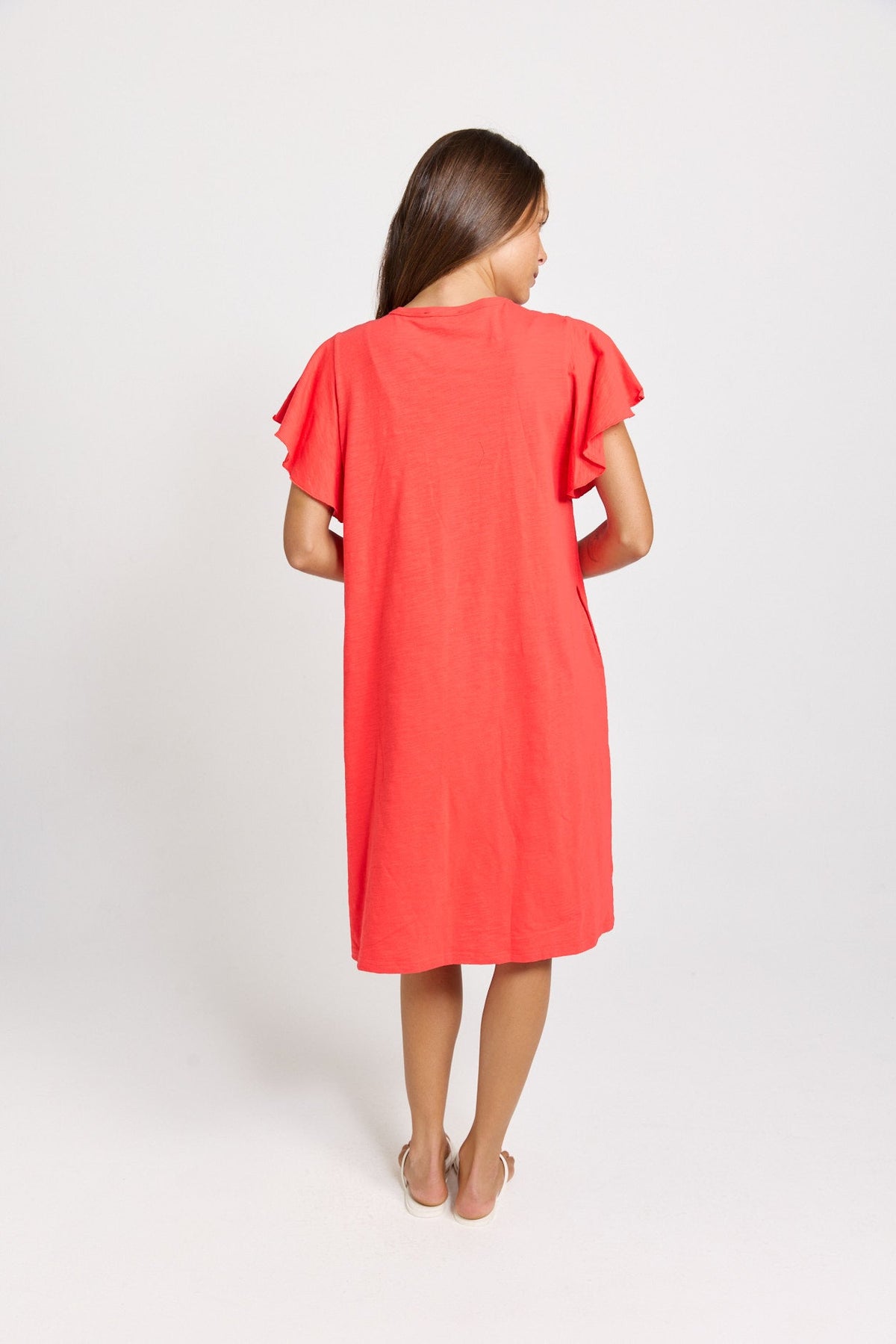 Betty Basics Celene Frill Sleeve T-Shirt Dress (Red)