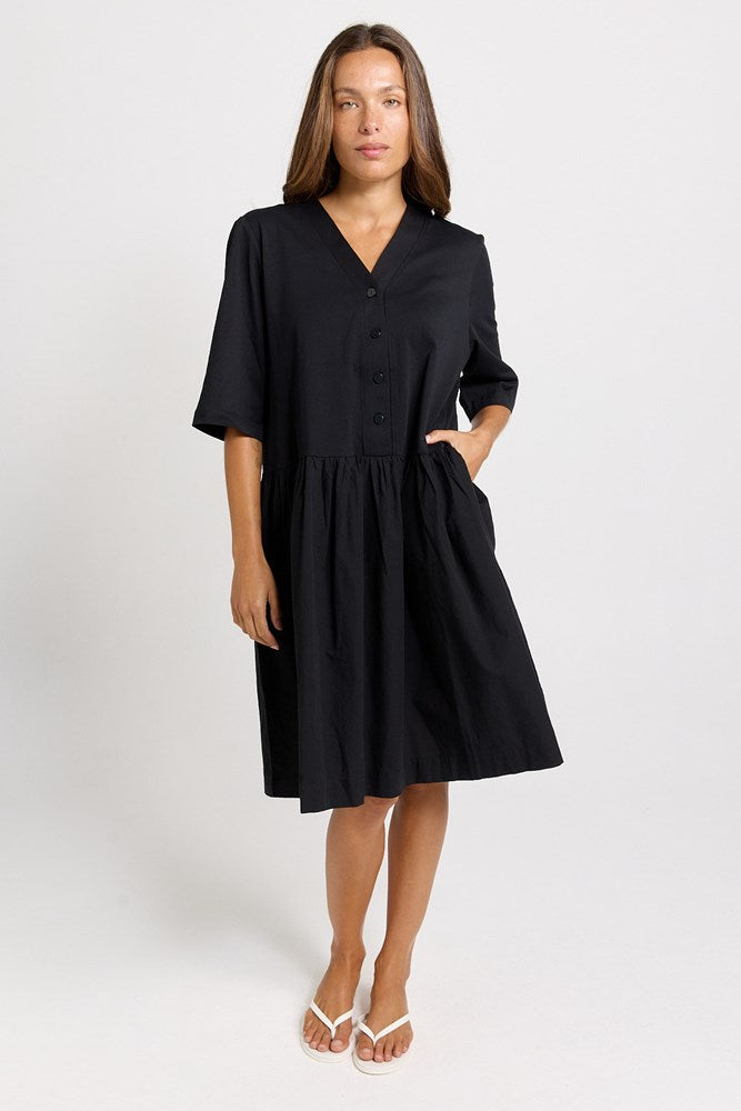 Image of Dresses. Product name - Jax Cotton Jersey Midi Dress Black in Black colour by brand - Betty Basics