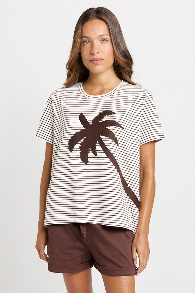 Betty Basics Tibby Palm Print Tee (Chocolate Stripe)