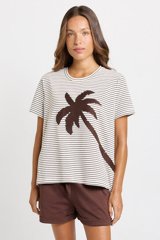 Betty Basics Tibby Palm Print Tee (Chocolate Stripe)