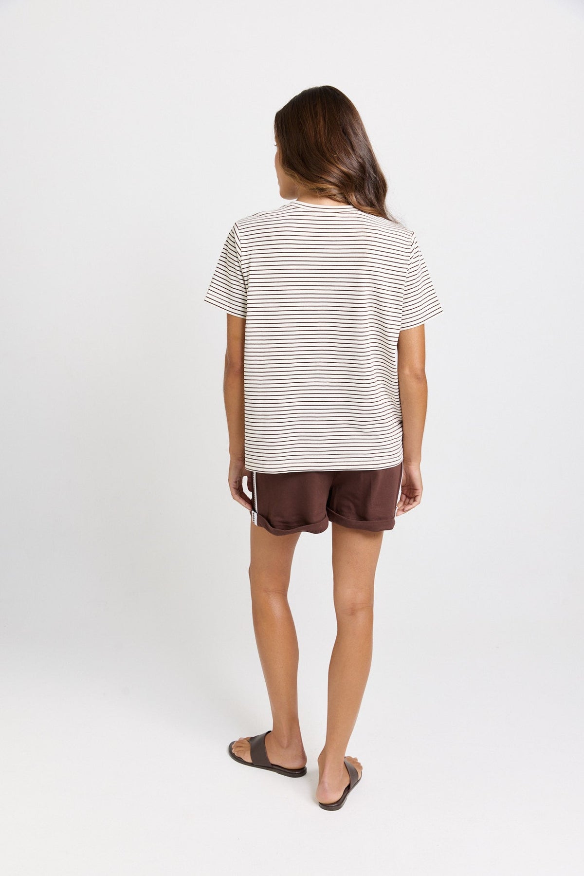 Betty Basics Tibby Palm Print Tee (Chocolate Stripe)