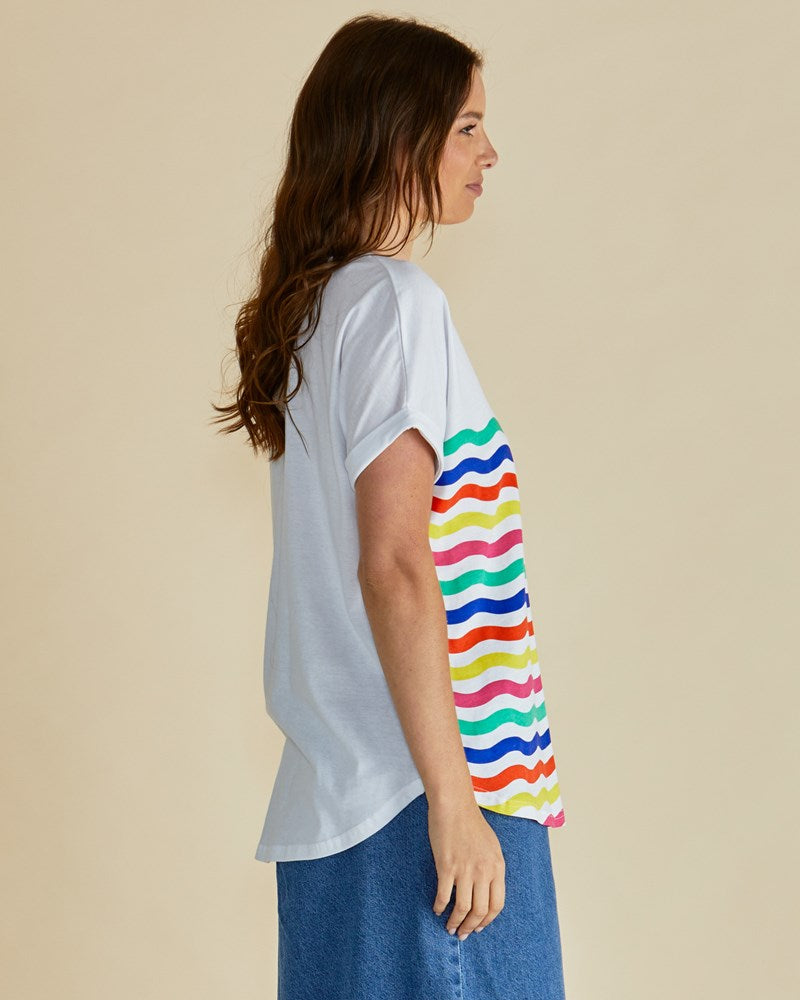 Betty Basics Hailey Short Sleeve Tee (Rainbow Wavy Stripe)