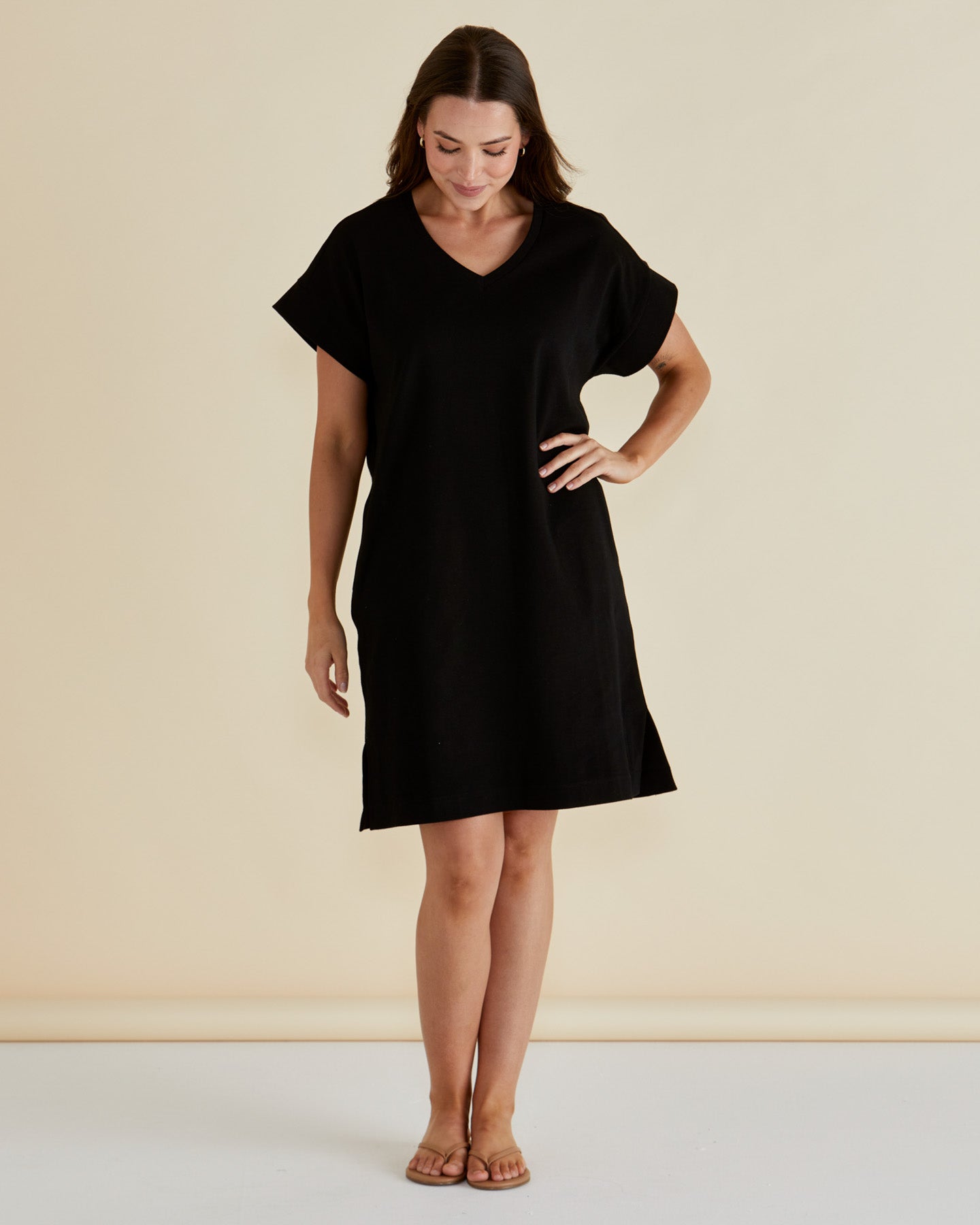 Betty Basics Elise V-Neck Rib Dress (Black)