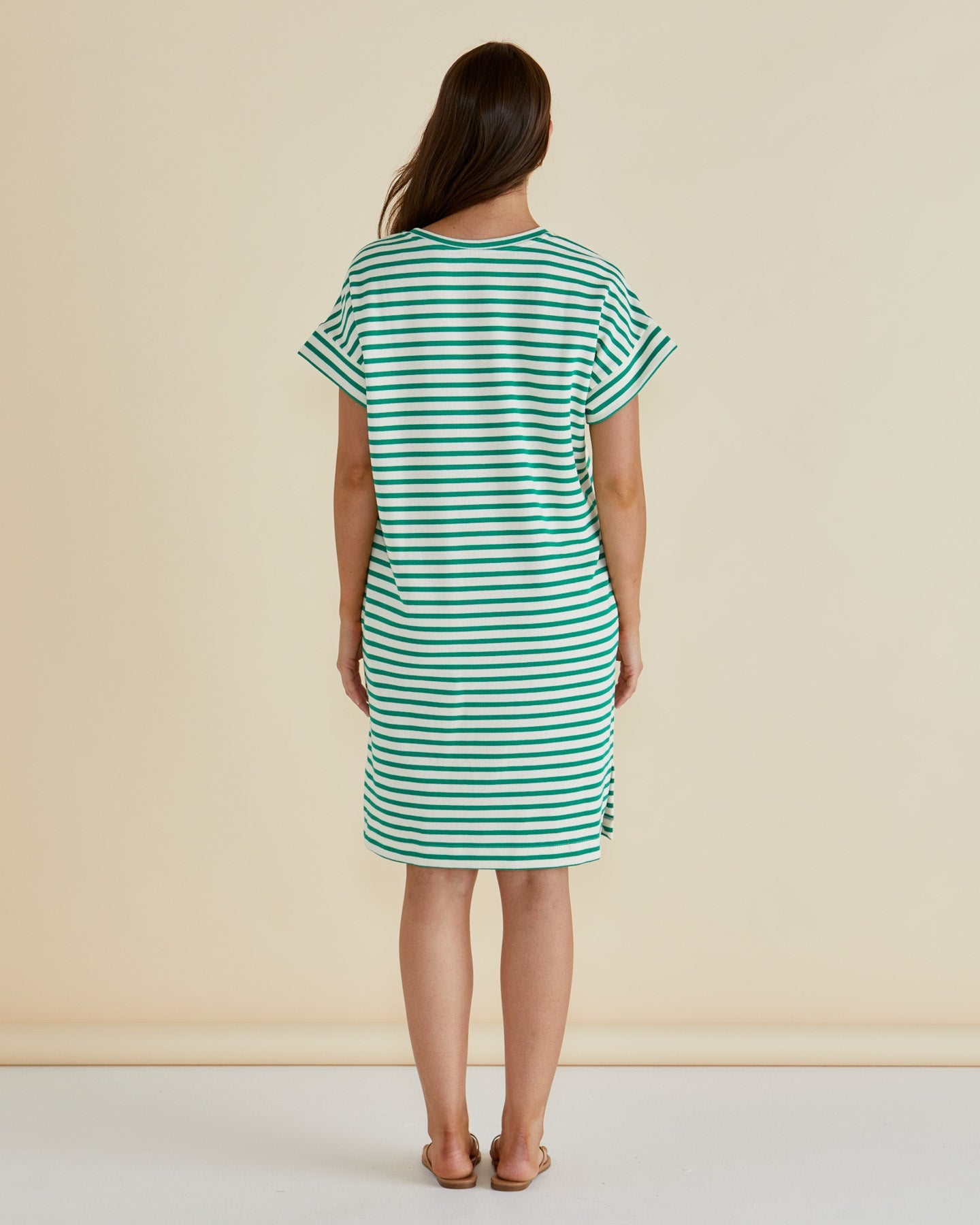 Betty Basics Elise V-Neck Rib Dress (Green Stripe)
