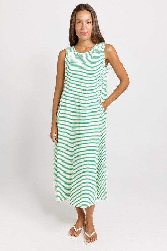 Image of Dresses. Product name - Sabrina Cotton Maxi Dress Green Stripe in Green Stripe colour by brand - Betty Basics