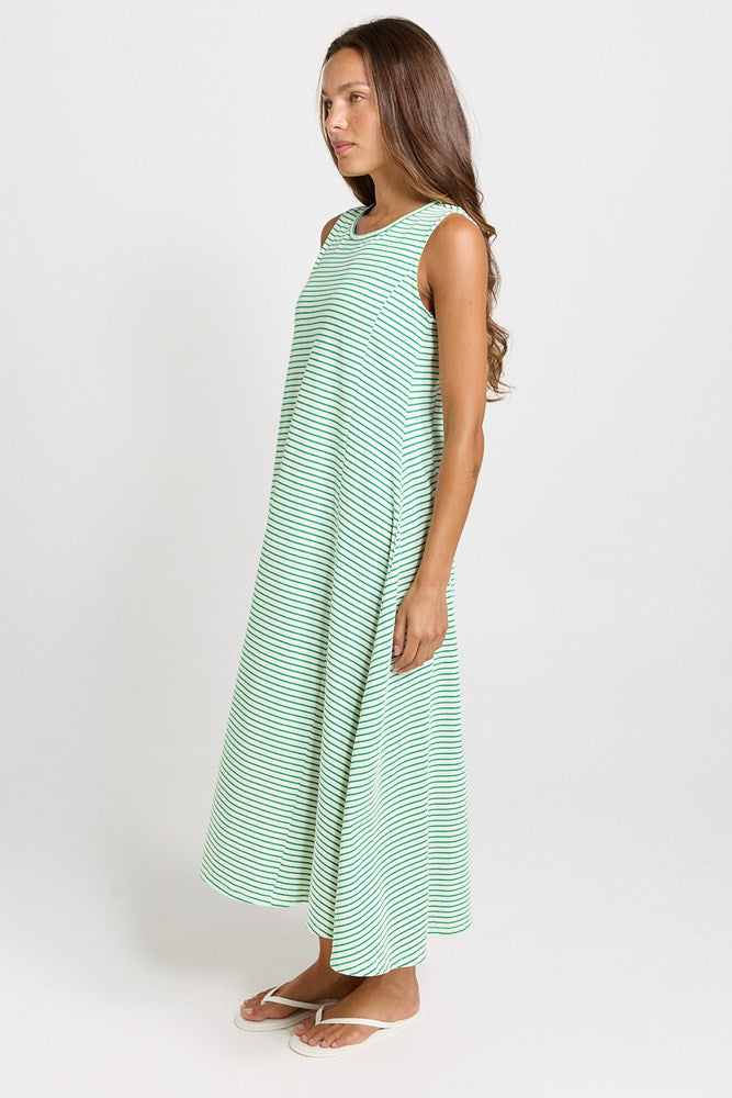 Betty Basics Sabrina Cotton Maxi Dress (Green Stripe)