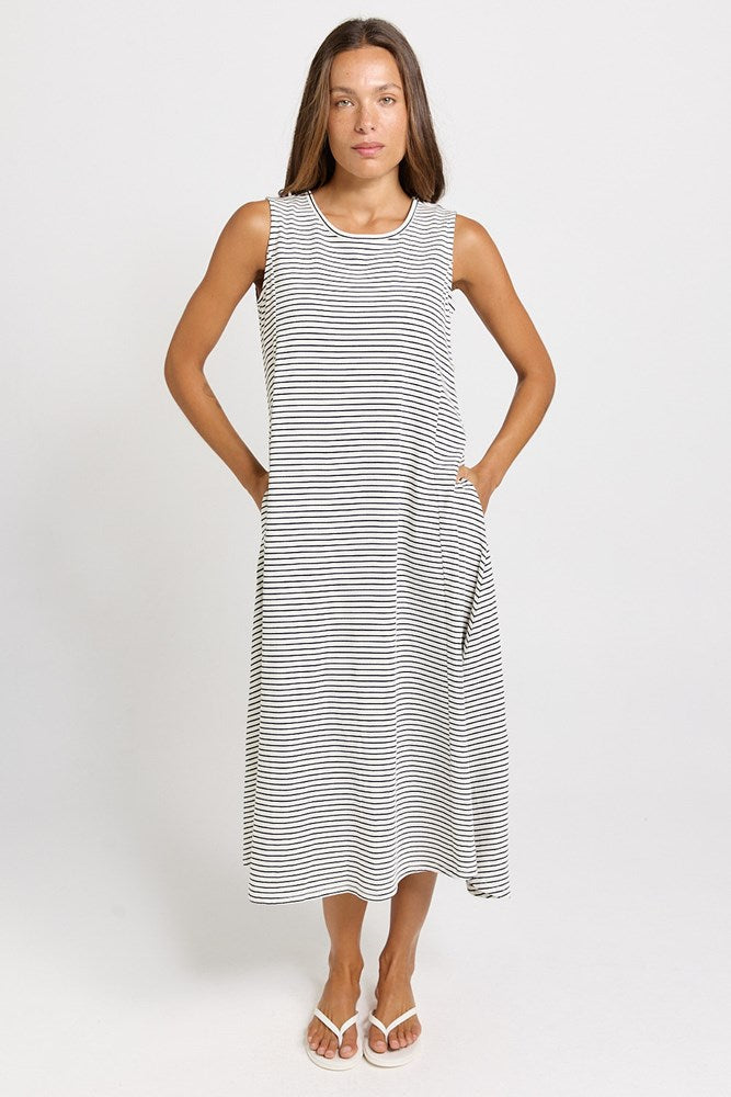 Image of Dresses. Product name - Sabrina Cotton Maxi Dress Navy Stripe in Navy Stripe colour by brand - Betty Basics