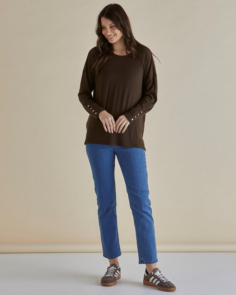 Betty Basics Hendrix Ribbed Long Sleeve Tee (Brown)