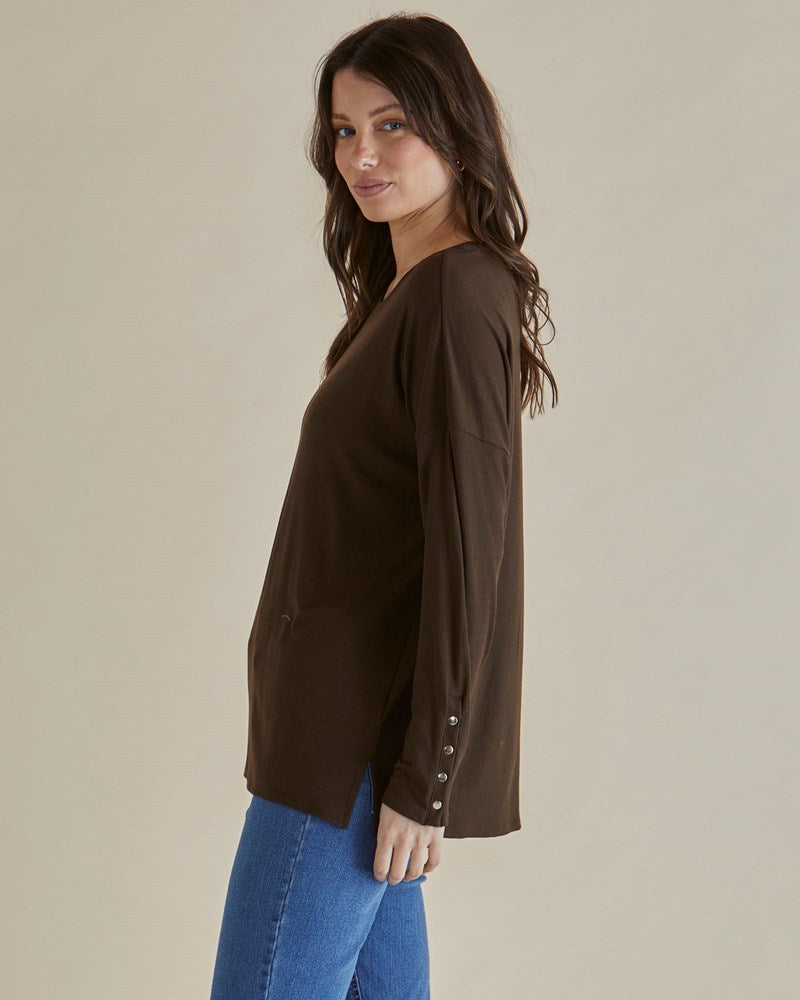 Betty Basics Hendrix Ribbed Long Sleeve Tee (Brown)