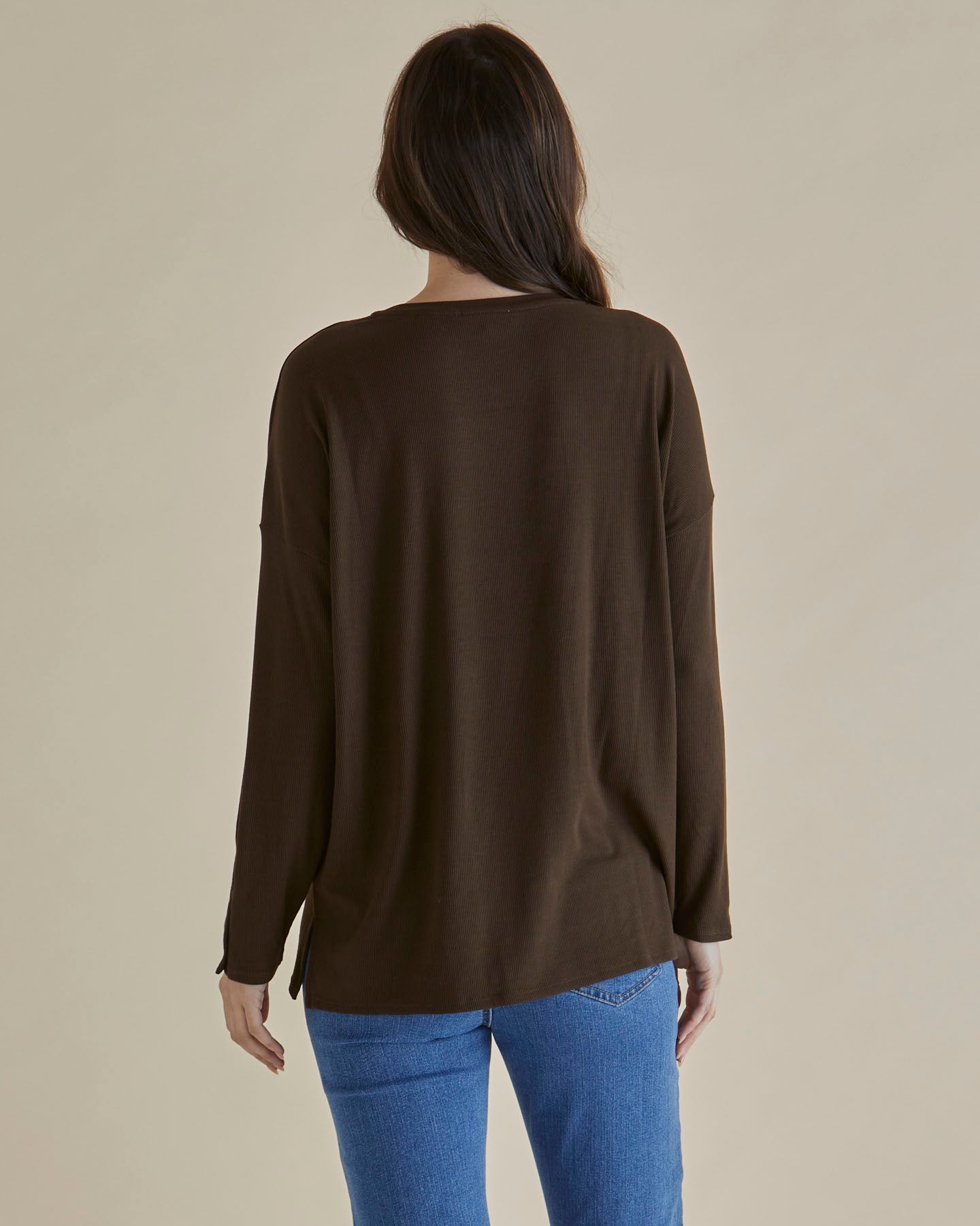 Betty Basics Hendrix Ribbed Long Sleeve Tee (Brown)