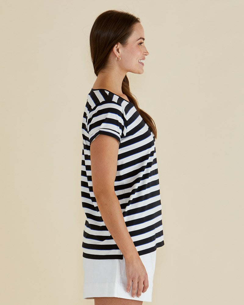 Betty Basics Caia Crew Tee (Blue/Black Stripe)