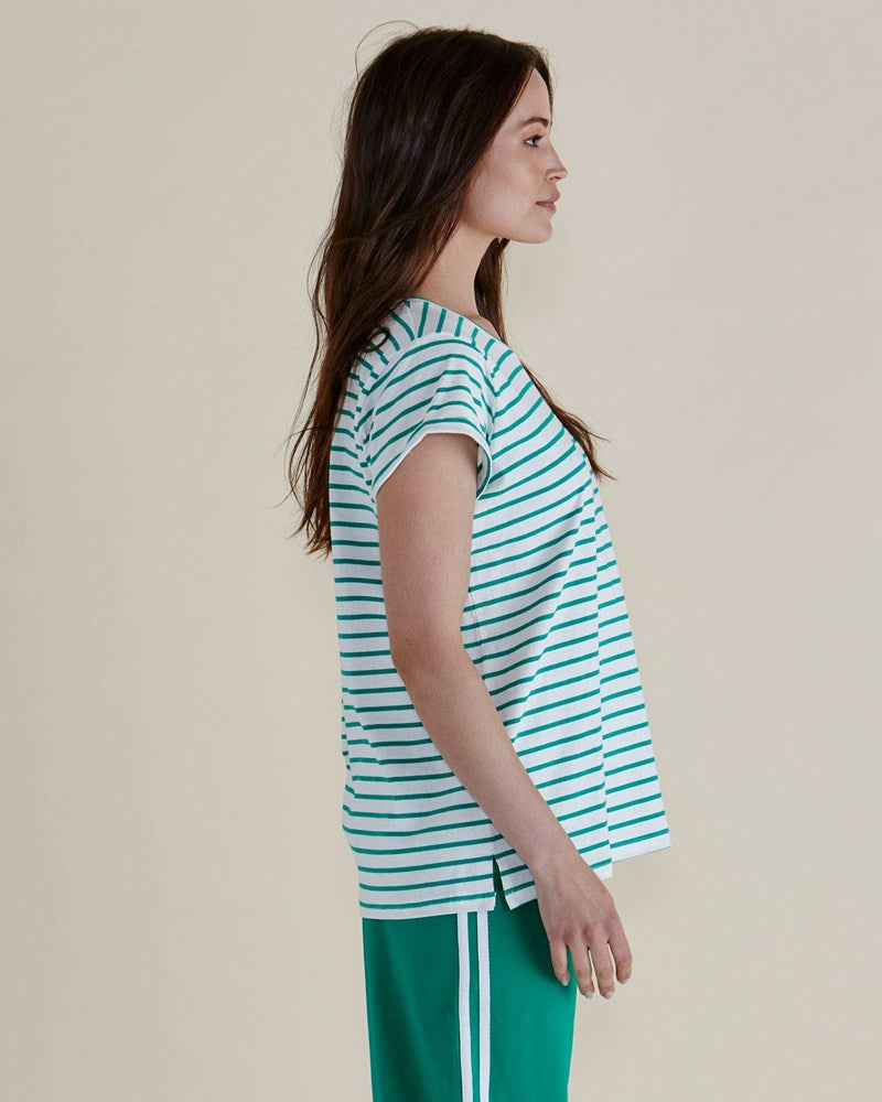 Betty Basics Caia Crew Tee (Green Stripe)