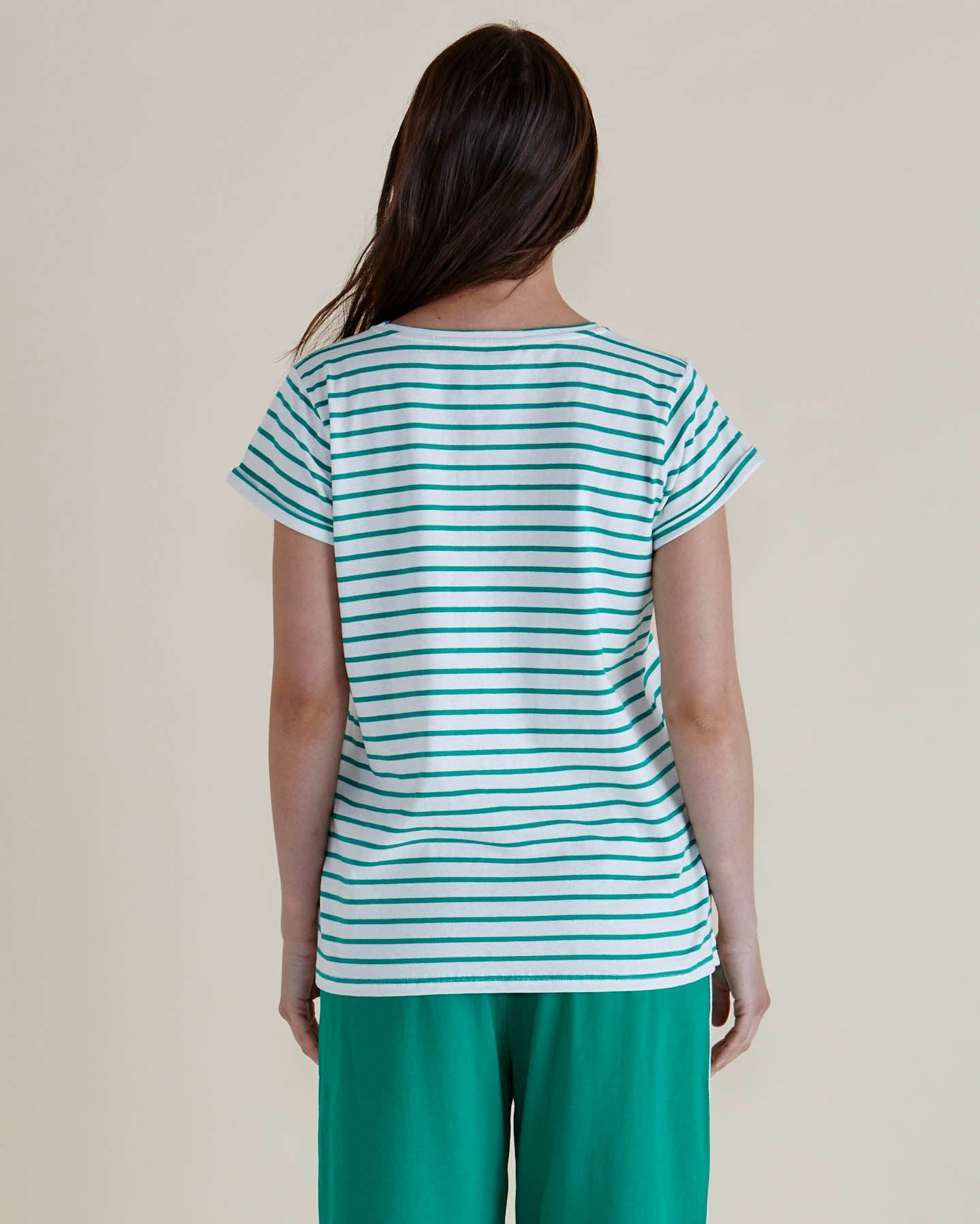 Betty Basics Caia Crew Tee (Green Stripe)