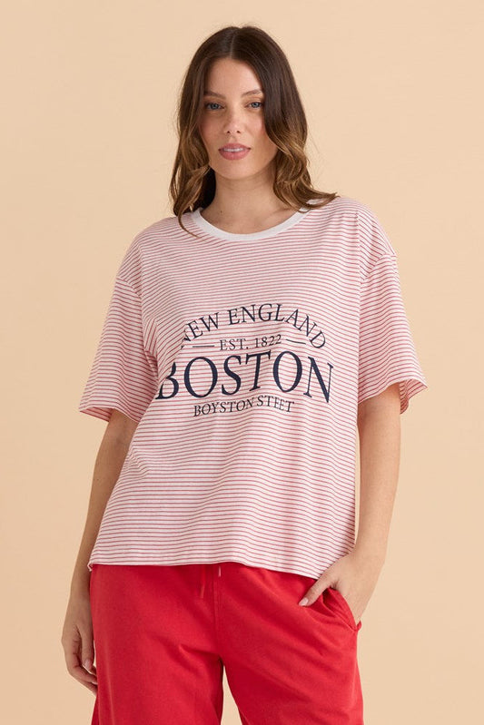 Image of T-Shirts. Product name - Relax Boxy Tee Boston Print in Boston Print colour by brand - Betty Basics