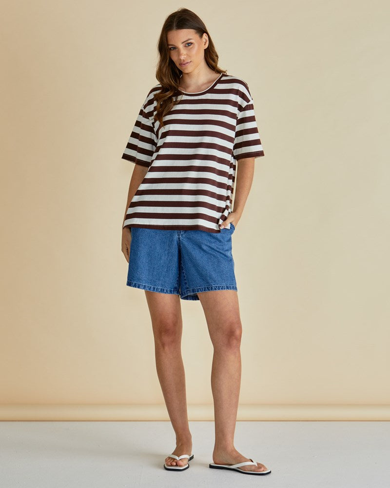 Betty Basics Relax Boxy Tee (Brown Stripe)