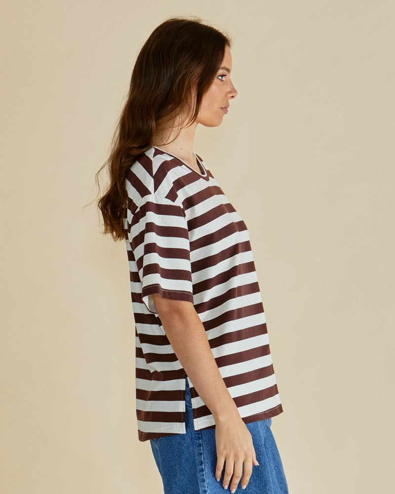 Betty Basics Relax Boxy Tee (Brown Stripe)