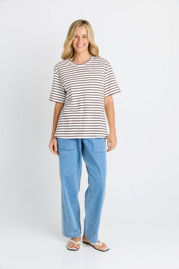 Betty Basics Relax Boxy Tee (Choc/White Stripe)
