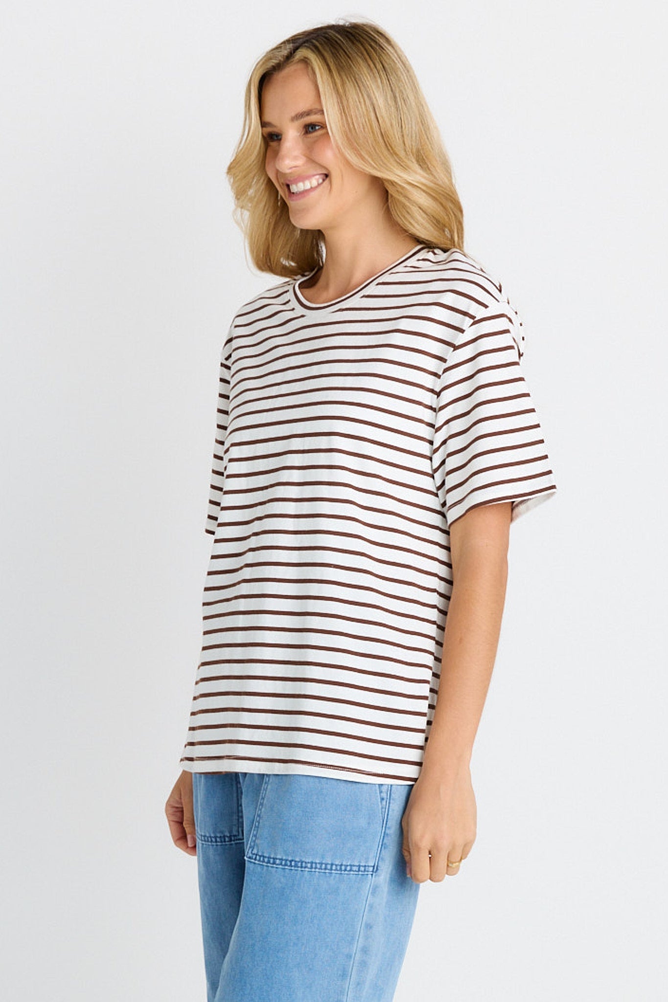 Betty Basics Relax Boxy Tee (Choc/White Stripe)