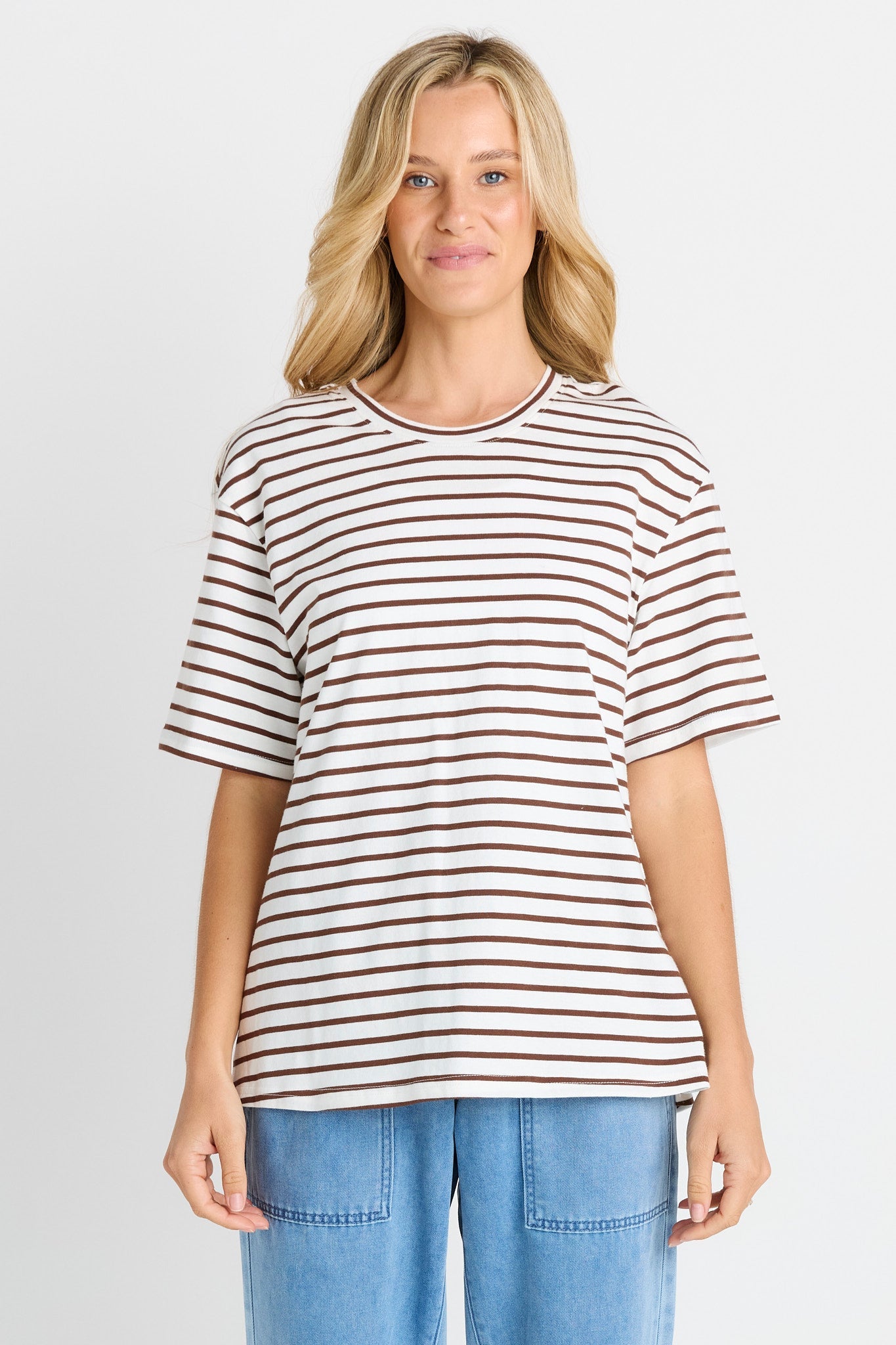 Betty Basics Relax Boxy Tee (Choc/White Stripe)