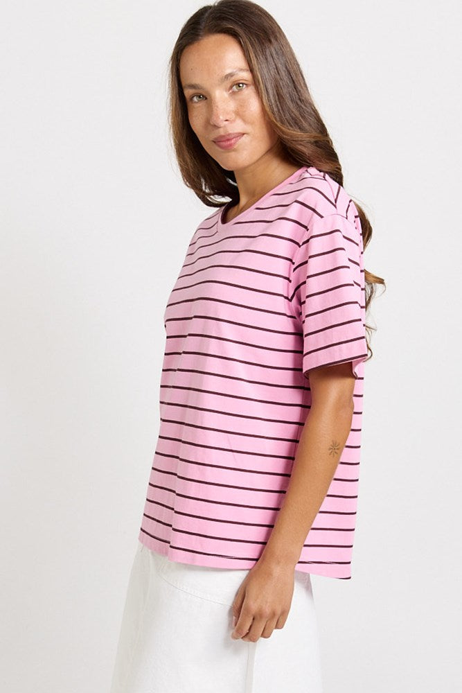 Betty Basics Relax Boxy Tee (Pink/Chocolate Stripe)