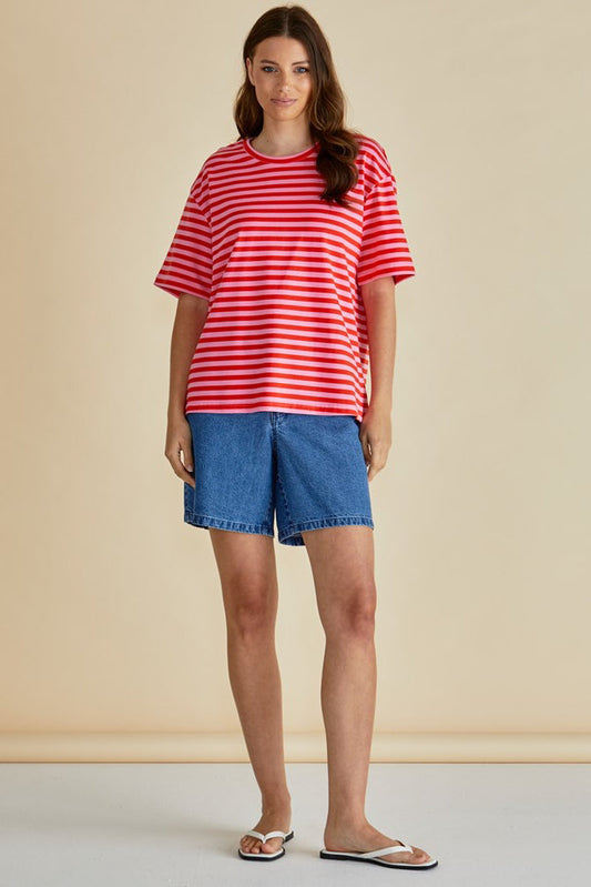 Betty Basics Relax Boxy Tee (Pink/Red Stripe)