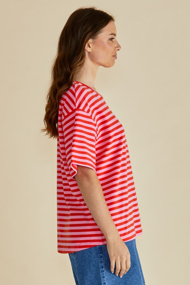 Betty Basics Relax Boxy Tee (Pink/Red Stripe)