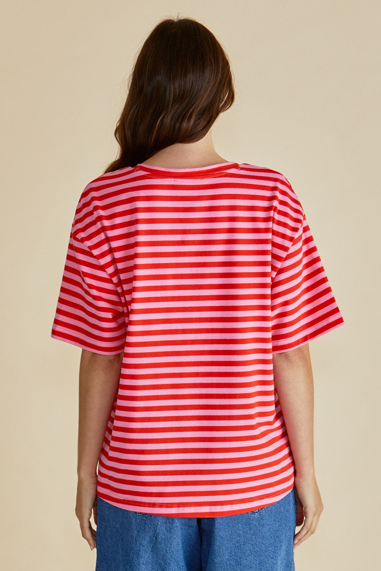 Betty Basics Relax Boxy Tee (Pink/Red Stripe)