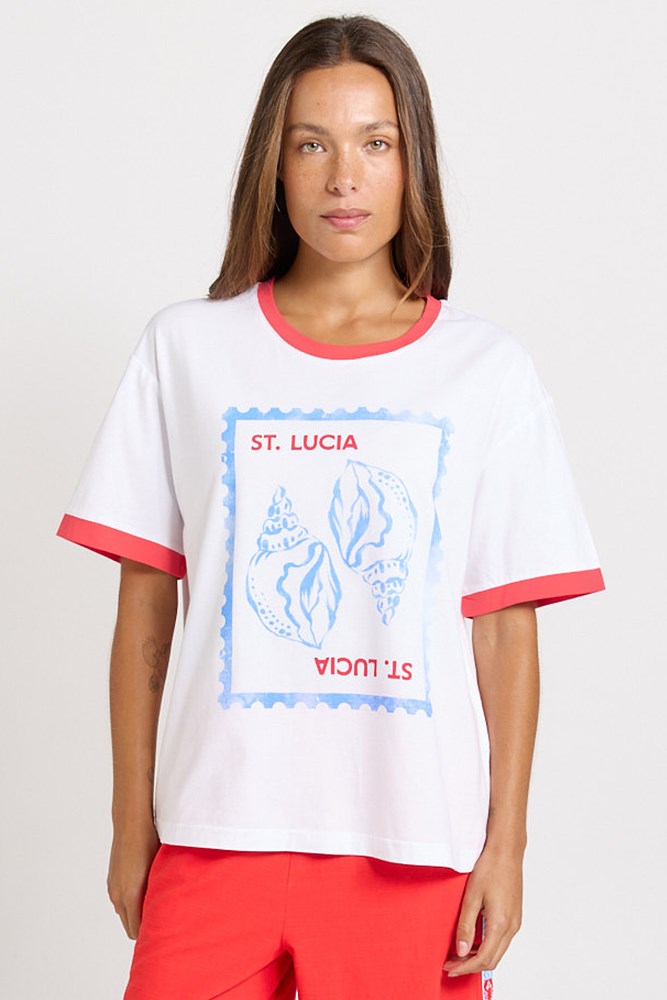 Image of T-Shirts. Product name - Relax Boxy Tee in St Lucia Print colour by brand - Betty Basics
