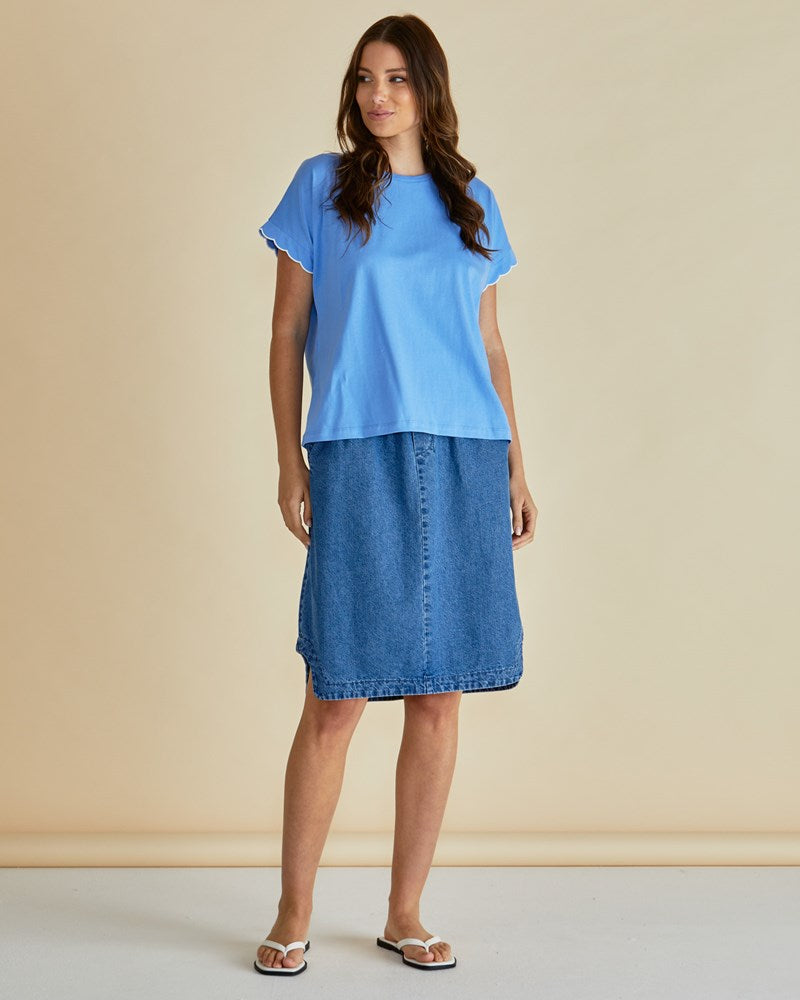 Betty Basics Sloane Scallop Tee (Cornflour Blue)