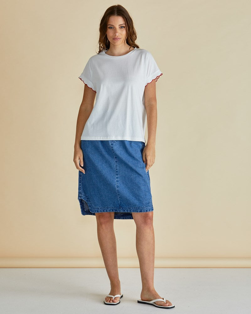 Betty Basics Sloane Scallop Tee (White)