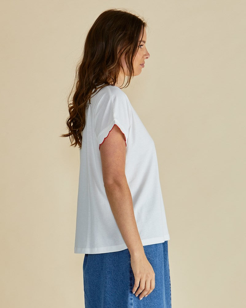 Betty Basics Sloane Scallop Tee (White)