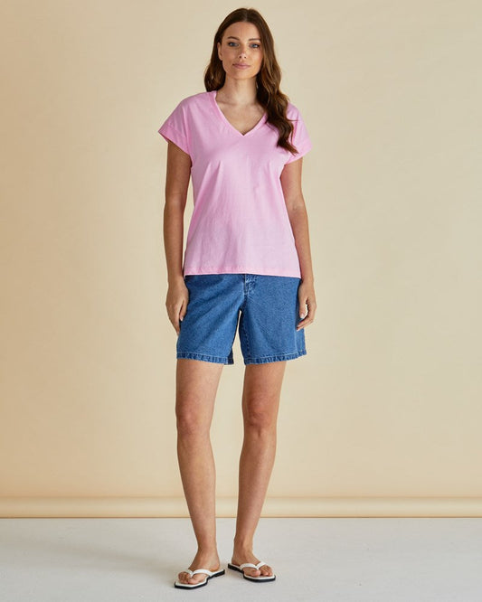 Betty Basics Tracy V-Neck Tee (Pink)
