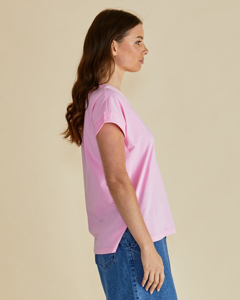 Betty Basics Tracy V-Neck Tee (Pink)