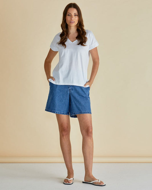 Betty Basics Tracy V-Neck Tee (White)