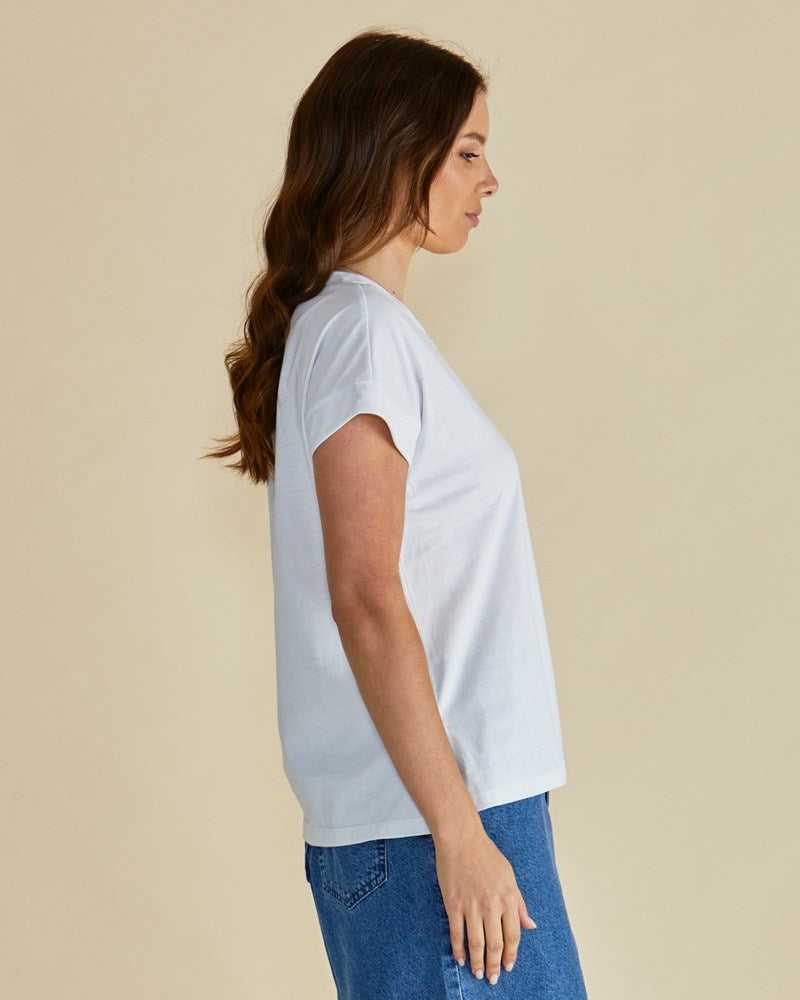 Betty Basics Tracy V-Neck Tee (White)