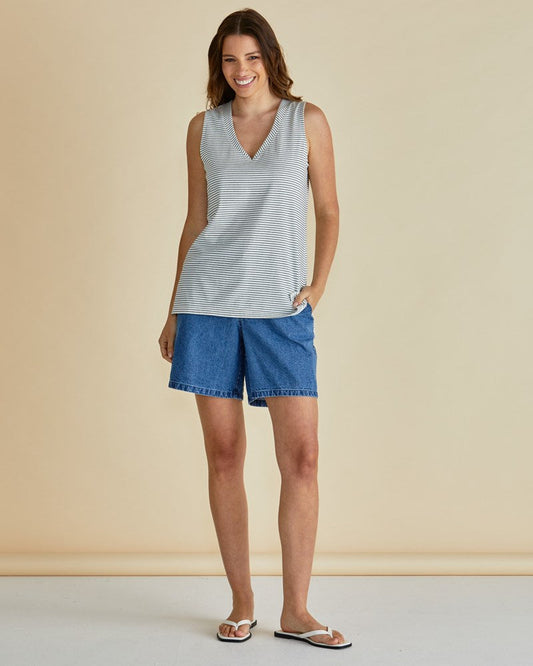 Betty Basics Trinity V-Neck Tank (Black/White Stripe)