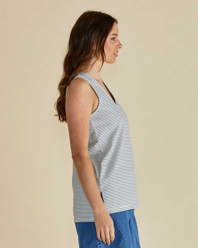 Betty Basics Trinity V-Neck Tank (Black/White Stripe)