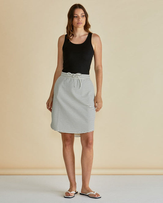 Image of a model wearing Skirts. Productname: Betty Basics Retreat Skirt White/Black Stripe in White/Black Stripe colour by brand - Betty Basics