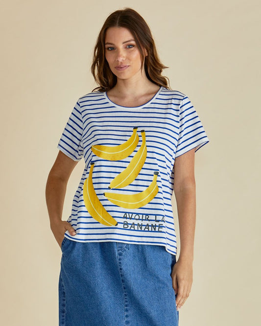 Image of a model wearing Tops. Productname: Betty Basics Banana Tee Banana Print in Banana Print colour by brand - Betty Basics