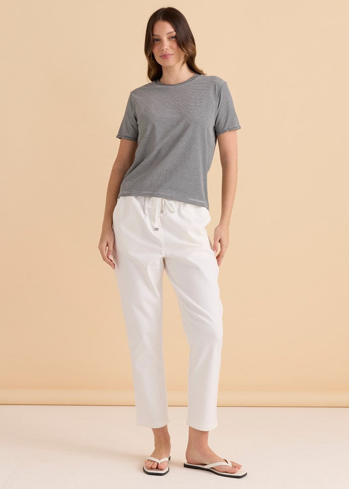 Betty Basics Cotton Slim Fit Tee (Black Stripe)