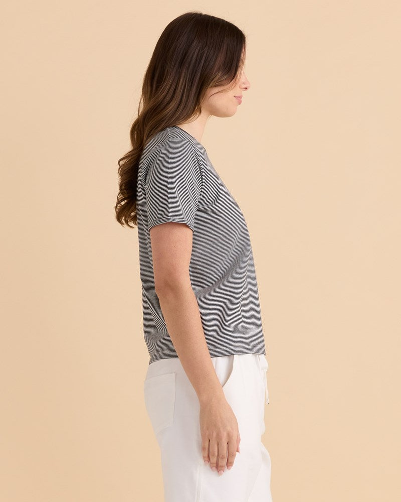 Betty Basics Cotton Slim Fit Tee (Black Stripe)