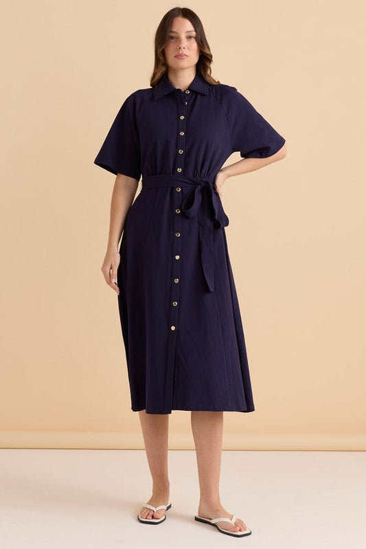 Betty Basics Rosalie Jersey Shirt Dress (Navy)