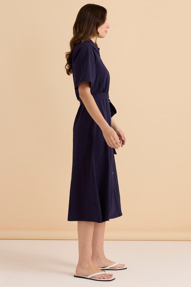 Betty Basics Rosalie Jersey Shirt Dress (Navy)