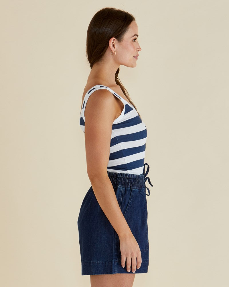 Betty Basics Emma Scoop Tank (Navy Bold Stripe)