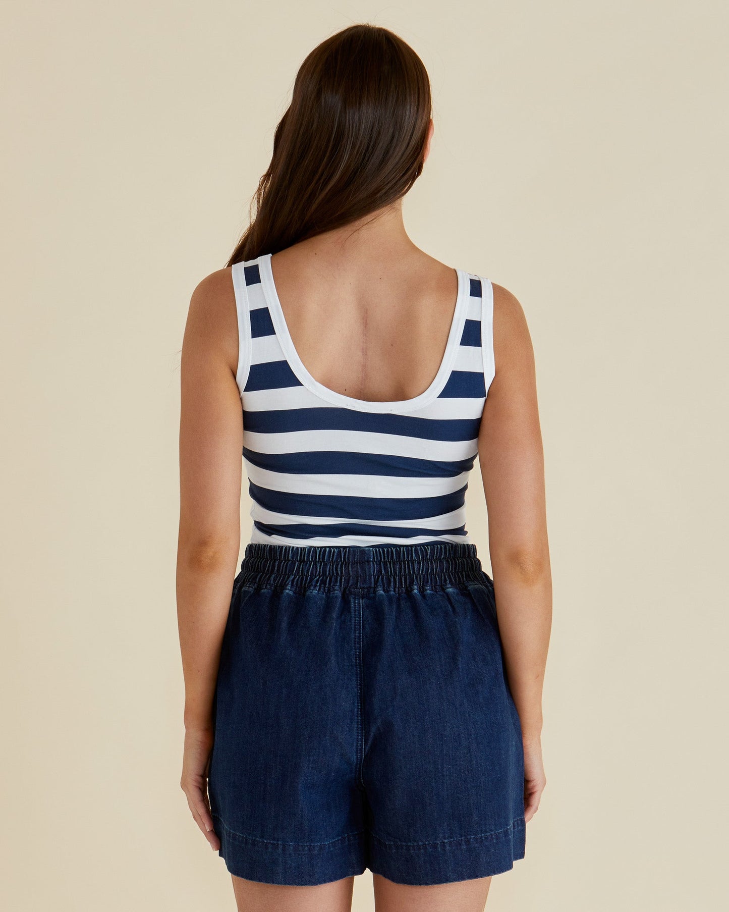 Betty Basics Emma Scoop Tank (Navy Bold Stripe)